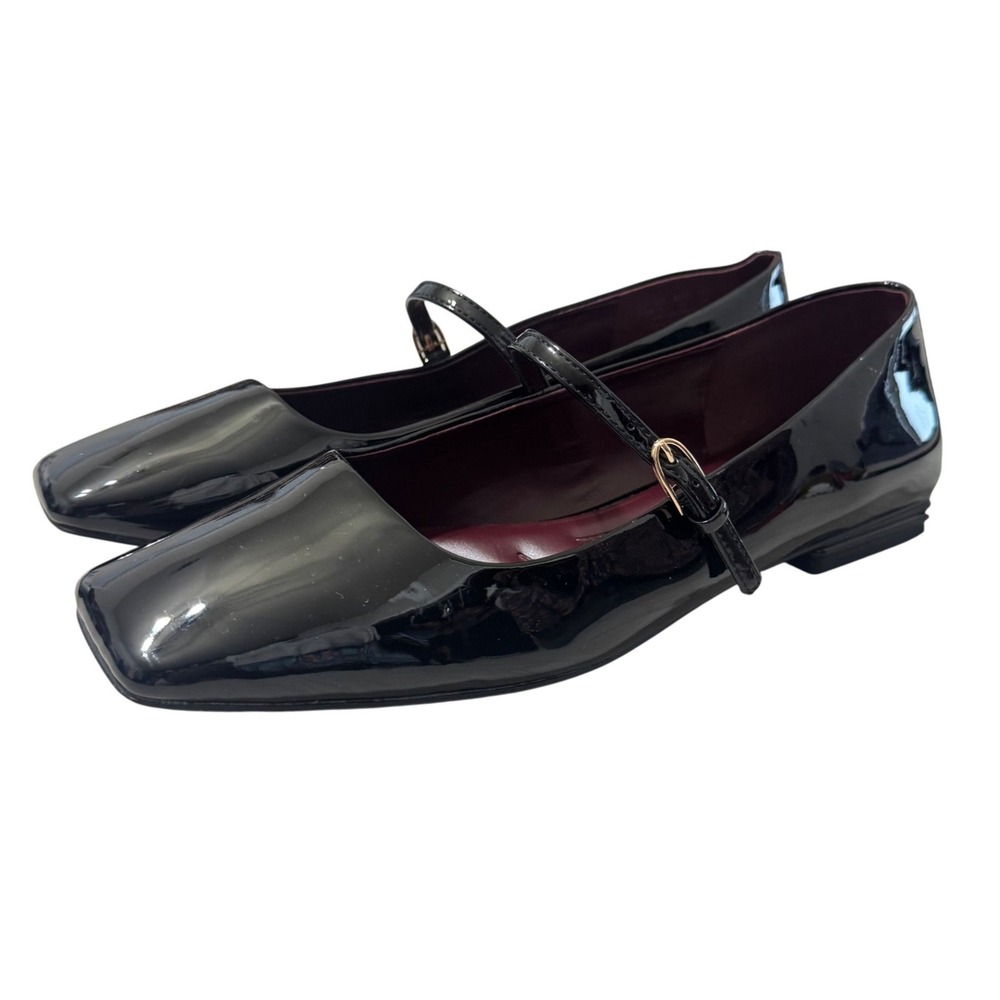 Franco Sarto Tinsley Mary Jane Women 11 Black Excellent Patent Square Toe Flat - Picture 2 of 9